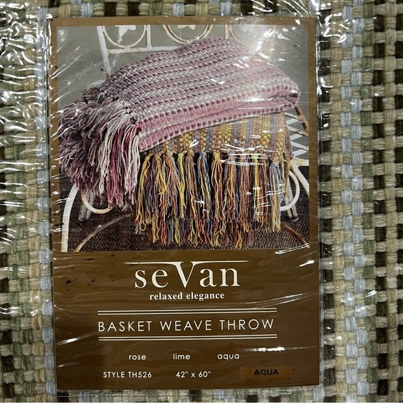 Sevan relaxed elegance basket weave throw blanket rose lime aqua 42 X 60 NEW - Picture 8 of 9